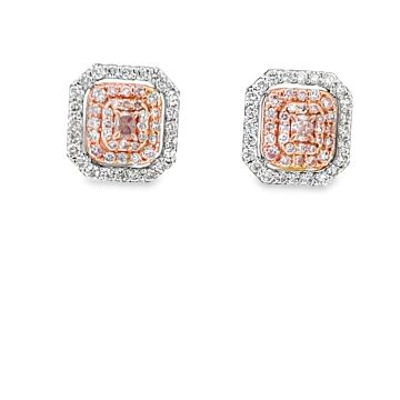 18K White Gold Cushion Shape Pink Diamond Earrings