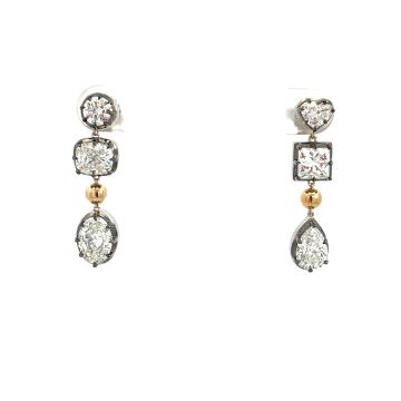 18K Mix Gold 4.69ctw Diamond GIA Black Rhodium Drop Earrings with 1.02ct FSI2 Cushion, 1.01ct DSI1 Oval, 0.97ct ESI1 Pear, 0.92ct EVS1 Princess, 0.36ct ESI2 Round, 0.41ct FSI1 Heart