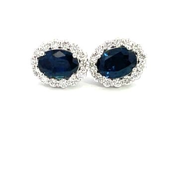18K White Gold 2.60ctw Sapphire and 0.48ctw Diamond Halo Earrings