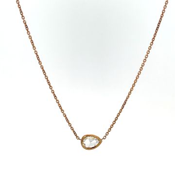 18K Rose Gold Perfect Pear Rose Cut Necklace with GIA 2205163788 Rose Cut Pear 0.44 GVVS1