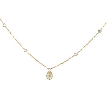 14K Yellow Gold GIA 2235446283 Pear 1.23 JVS2 VGVG Strong and 0.56ctw Diamond By The Yard Necklace