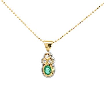 18K White and Yellow Gold 1/6ctw Diamond and Emerald Pendant