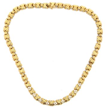 Tiffany & Co. 18K Yellow Gold 1 3/8ctw Diamond Signature X Necklace