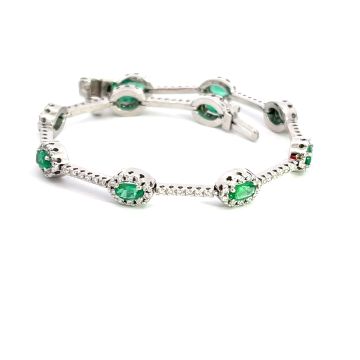 14K White Gold Bracelet with 1.39ctw Diamonds and 2.25ctw Emeralds