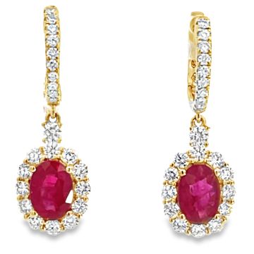 18K Yellow Gold Earrings with 0.98ctw Diamonds and 1.38ctw Rubies