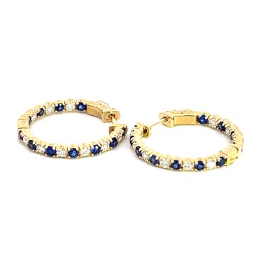 14K Yellow Gold Hoop Earrings with 1.00ctw Diamonds and 1.13ctw Sapphires