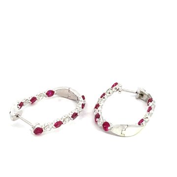 14K White Gold Earrings with 1.15ctw Diamonds and 2.41ctw Rubies