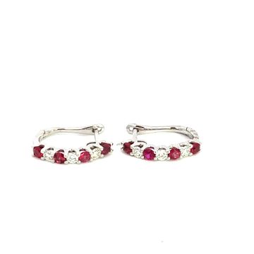 14K White Gold Earrings with 0.60ctw Diamonds and 1.25ctw Rubies
