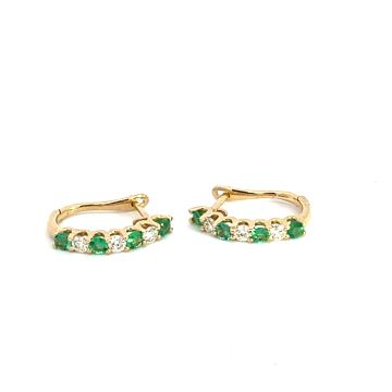 14K Yellow Gold Earrings with 0.60ctw Diamonds and 0.60ctw Emeralds