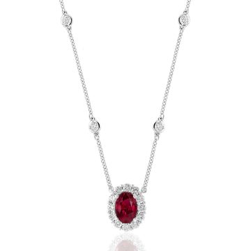 18K White Gold Necklace with 0.48ctw Diamonds and 0.71ctw Rubies