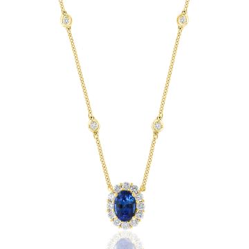 18K Yellow Gold Necklace with 0.48ctw Diamonds and 0.77ctw Sapphires