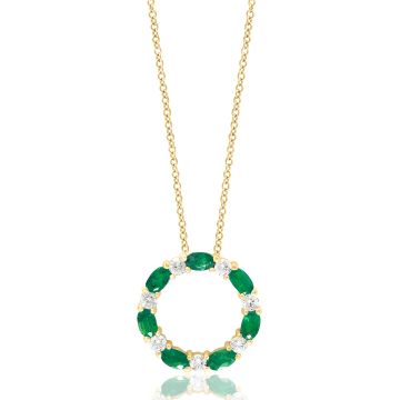 14K Yellow Gold Necklace with 0.71ctw Diamonds and 1.65ctw Emeralds