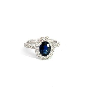 18K White Gold Ring with 0.81ctw Diamonds and 1.15ctw Sapphires