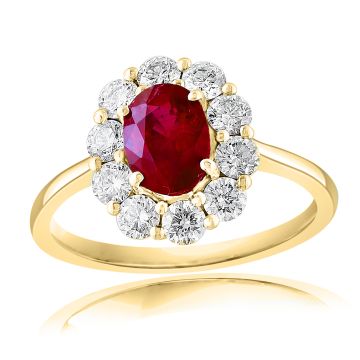 18K Yellow Gold Ring with 0.74ctw Diamonds and 0.92ctw Rubies