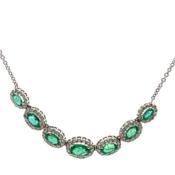 14K White Gold Necklace with 1.00ctw Diamonds and 2.80ctw Emeralds