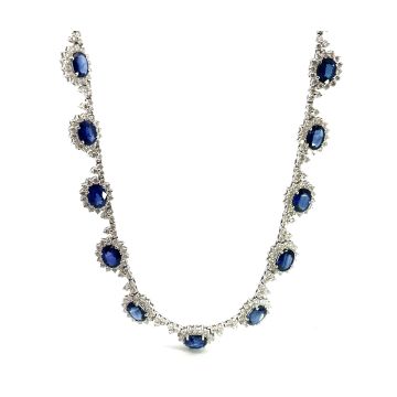 14K White Gold Necklace with 9.32ctw Diamonds and 16.10ctw Sapphires
