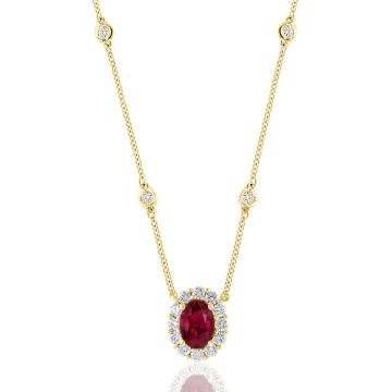 18K Yellow Gold Necklace with 0.50ctw Diamonds and 0.71ctw Rubies