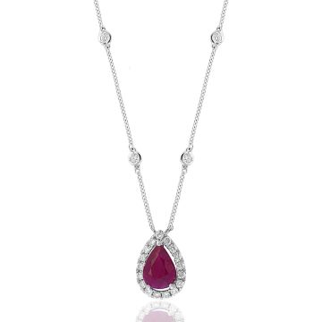 18K White Gold Necklace with 0.30ctw Diamonds and 1.03ctw Rubies