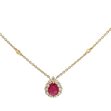 18K Yellow Gold Necklace with 0.68ctw Diamonds and 1.06ctw Rubies