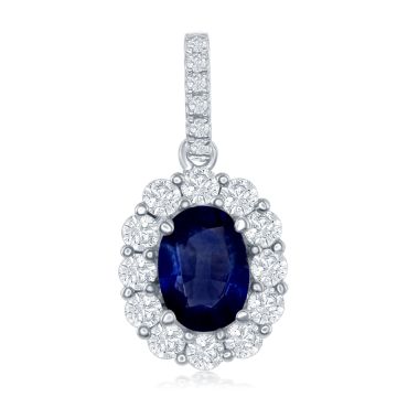 18K White Gold Necklace with 0.43ctw Diamonds and 0.88ctw Sapphires
