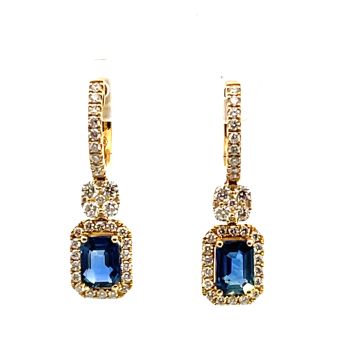 18K Yellow Gold Earrings with 0.95ctw Diamonds and 1.78ctw Sapphires