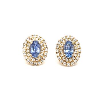 18K Yellow Gold Earrings with 0.48ctw Diamonds and 1.03ctw Sapphires