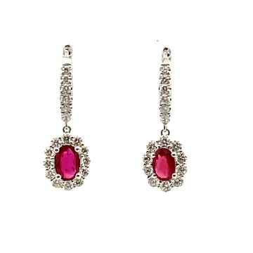 18K White Gold Earrings with 0.95ctw Diamonds and 0.83ctw Rubies