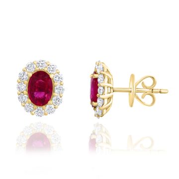 18K Yellow Gold Earrings with 0.60ctw Diamonds and 0.90ctw Rubies