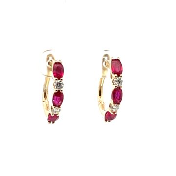 14K Yellow Gold Earrings with 0.36ctw Diamonds and 1.63ctw Rubies