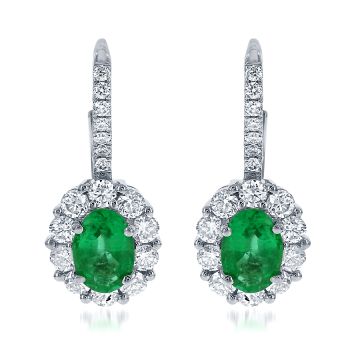 18K White Gold Earrings with 0.92ctw Diamonds and 0.80ctw Emeralds