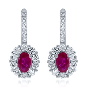 18K White Gold Earrings with 0.92ctw Diamonds and 0.92ctw Rubies