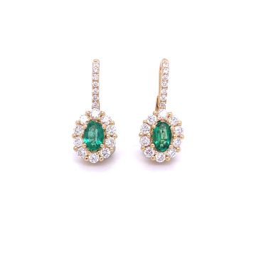 18K Yellow Gold Earrings with 0.92ctw Diamonds and 0.80ctw Emeralds