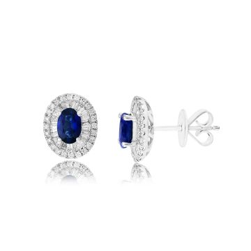 18K White Gold Earrings with 0.65ctw Diamonds and 1.08ctw Sapphires