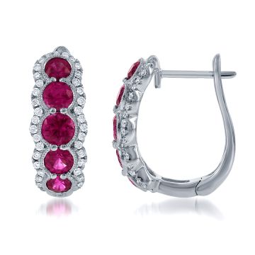 18K White Gold Earrings with 0.29ctw Diamonds and 1.49ctw Rubies