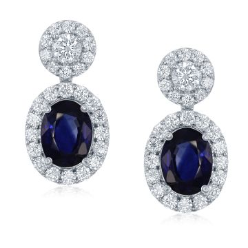 18K White Gold Earrings with 1.26ctw Diamonds and 2.76ctw Sapphires