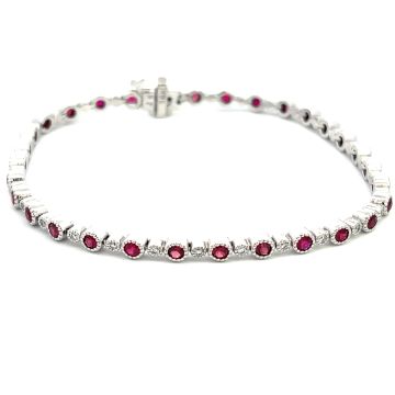 14K White Gold Bracelet with 0.41ctw Diamonds and 2.18ctw Rubies