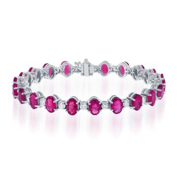 14K White Gold Bracelet with 1.57ctw Diamonds and 8.80ctw Rubies