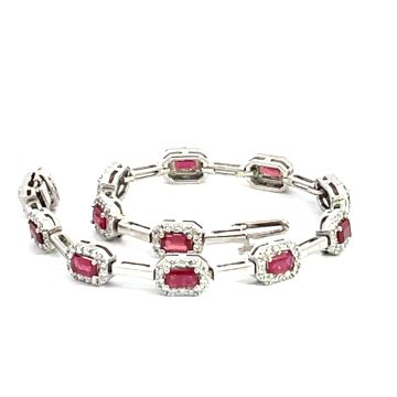 14K White Gold Bracelet with 1.68ctw Diamonds and 3.90ctw Rubies