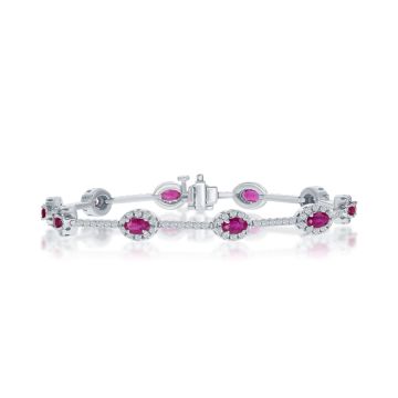 14K White Gold Bracelet with 1.85ctw Diamonds and 2.91ctw Rubies