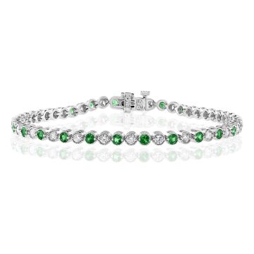 14K White Gold Bracelet with 1.32ctw Diamonds and 1.16ctw Emeralds