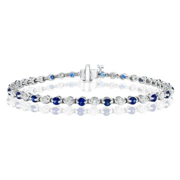 14K White Gold Bracelet with 1.60ctw Diamonds and 2.65ctw Sapphires