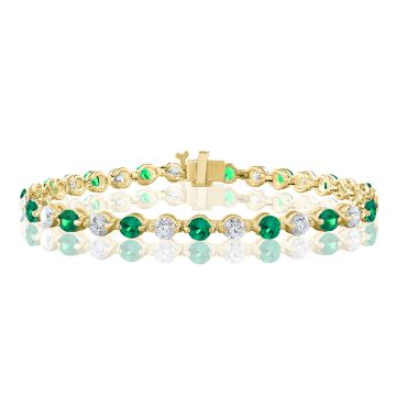 14K Yellow Gold Bracelet with 2.88ctw Diamonds and 2.05ctw Emeralds