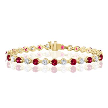 14K Yellow Gold Bracelet with 2.50ctw Diamonds and 2.48ctw Rubies
