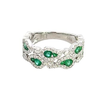 18K White Gold Ring with 0.67ctw Diamonds and 0.60ctw Emeralds