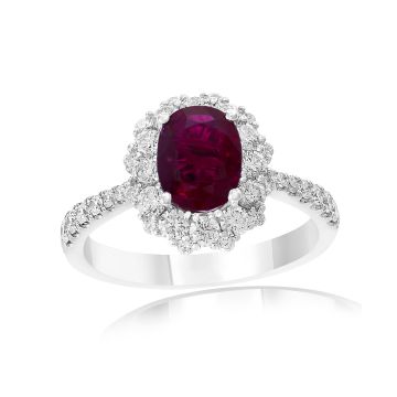 18K White Gold Ring with 0.81ctw Diamonds and 1.01ctw Rubies