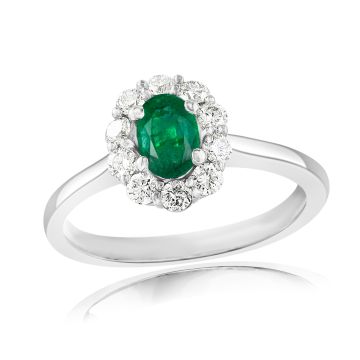 18K White Gold Ring with 0.35ctw Diamonds and 0.40ctw Emeralds