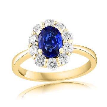 18K Yellow Gold Ring with 0.80ctw Diamonds and 0.91ctw Sapphires