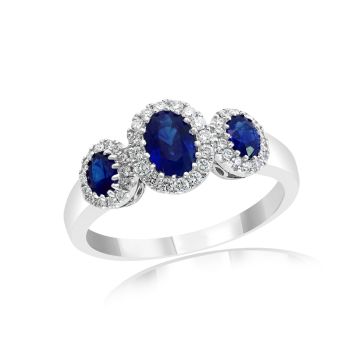 18K White Gold Ring with 0.29ctw Diamonds and 0.93ctw Sapphires