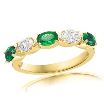 14K Yellow Gold Ring with 0.40ctw Diamonds and 0.66ctw Emeralds