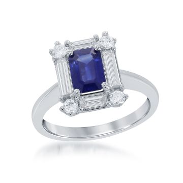 14K White Gold Ring with 0.61ctw Diamonds and 1.03ctw Sapphires